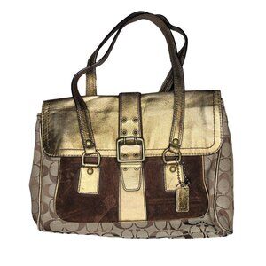 Coach Brown & Gold Signature limited edition Canvas Suede Leather Tote Bag bag